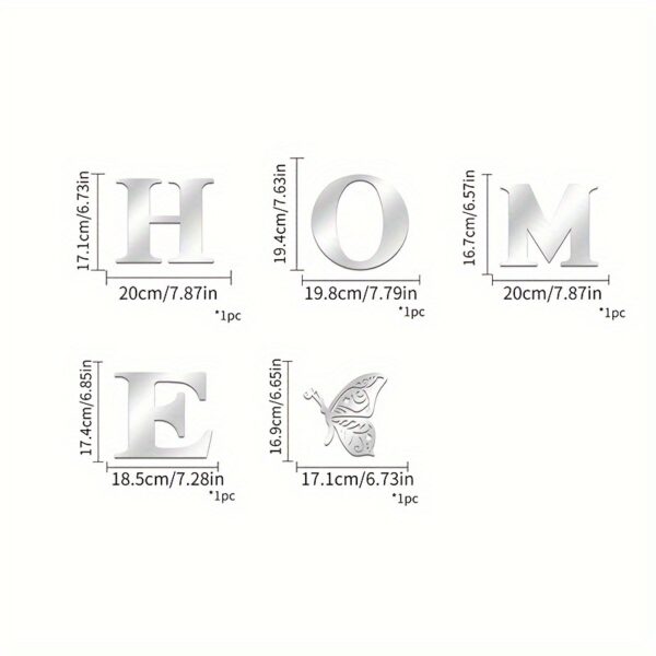 'HOME' acrylic mirror set with creative 3D letters. Modern luxury wall art. - Image 7