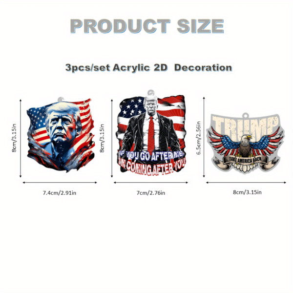 Trump 2024 Take Back America Acrylic Car Ornament and Keychain - 3 Pieces - Image 6