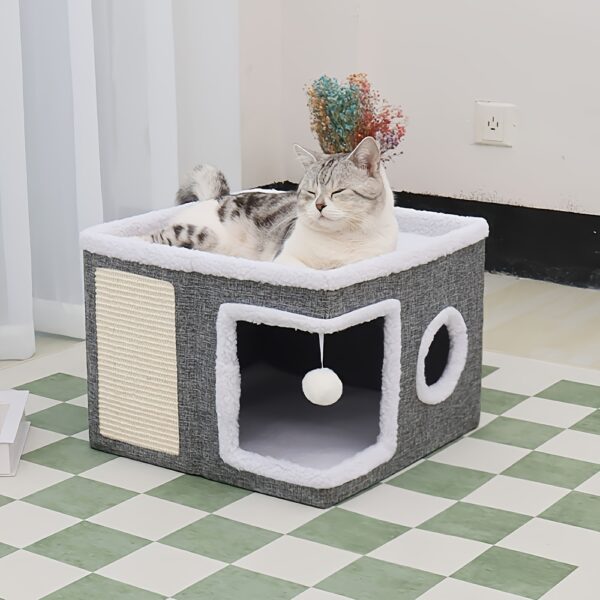 Casa de Luxo para Cães e Gatos com Cama, Placa de Arranhar e Tapete Reforçado - Image 3