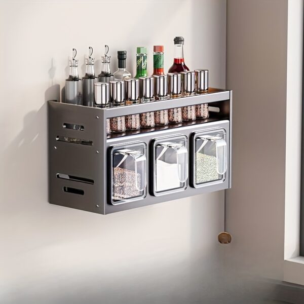 Multifunctional Spice Organizer Set with Polished Aluminum Jars - Image 5