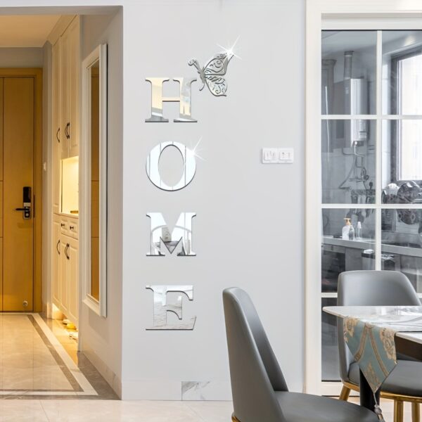 'HOME' acrylic mirror set with creative 3D letters. Modern luxury wall art. - Image 3