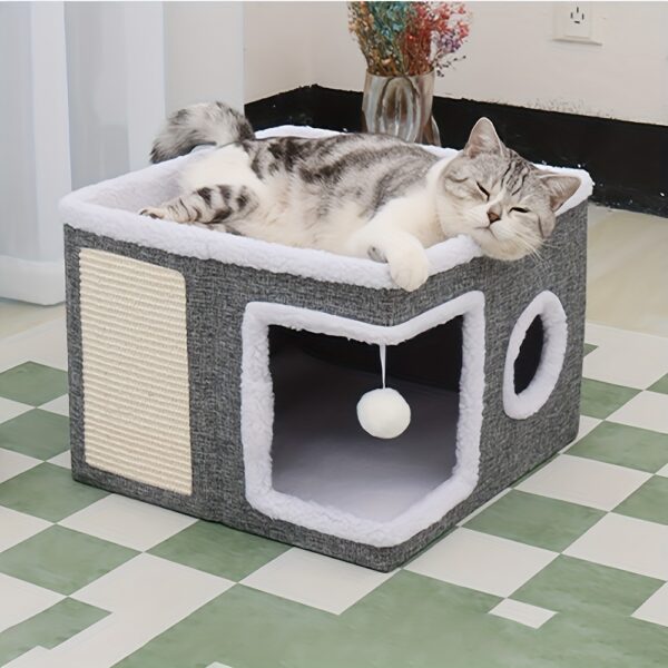 Casa de Luxo para Cães e Gatos com Cama, Placa de Arranhar e Tapete Reforçado - Image 2