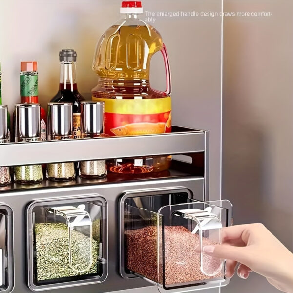 Multifunctional Spice Organizer Set with Polished Aluminum Jars - Image 9