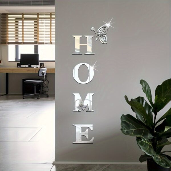'HOME' acrylic mirror set with creative 3D letters. Modern luxury wall art. - Image 5