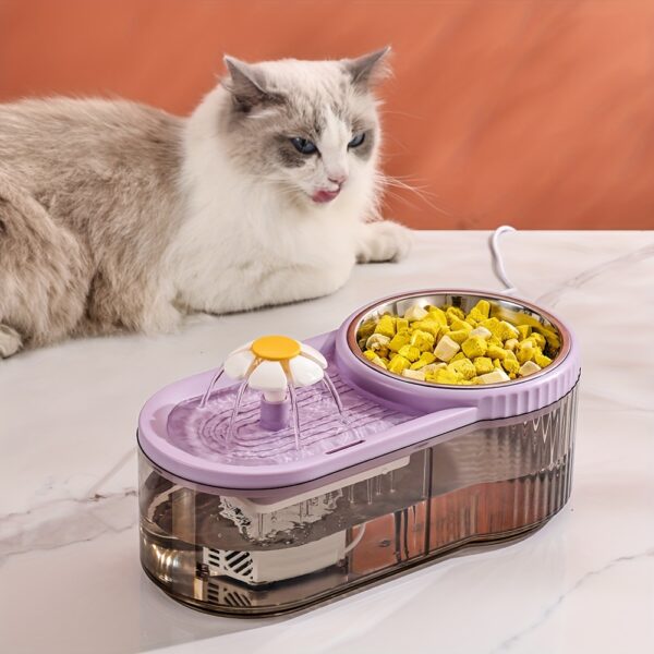 Fonte Automática de Água e Comedouro Elevado em Aço Inoxidável para Gatos - Image 8