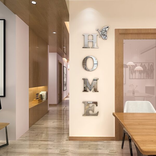 'HOME' acrylic mirror set with creative 3D letters. Modern luxury wall art. - Image 4