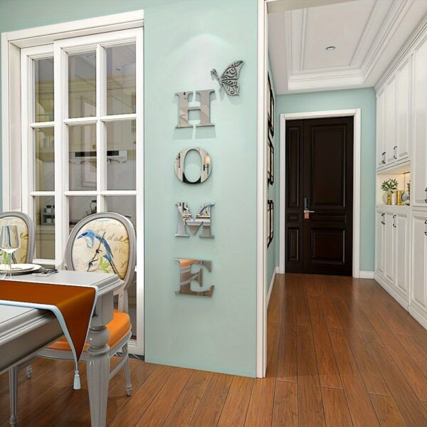'HOME' acrylic mirror set with creative 3D letters. Modern luxury wall art. - Image 2