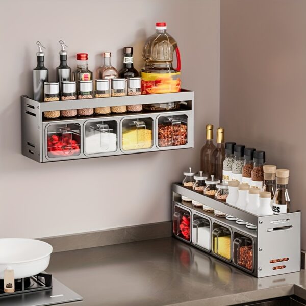 Multifunctional Spice Organizer Set with Polished Aluminum Jars - Image 2