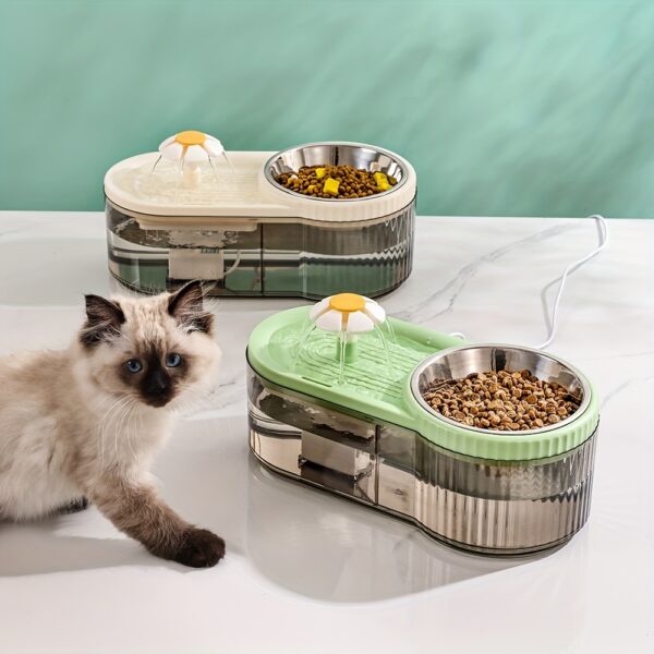 Fonte Automática de Água e Comedouro Elevado em Aço Inoxidável para Gatos - Image 2