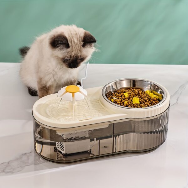 Fonte Automática de Água e Comedouro Elevado em Aço Inoxidável para Gatos