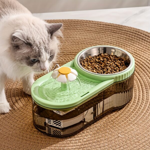 Fonte Automática de Água e Comedouro Elevado em Aço Inoxidável para Gatos - Image 4