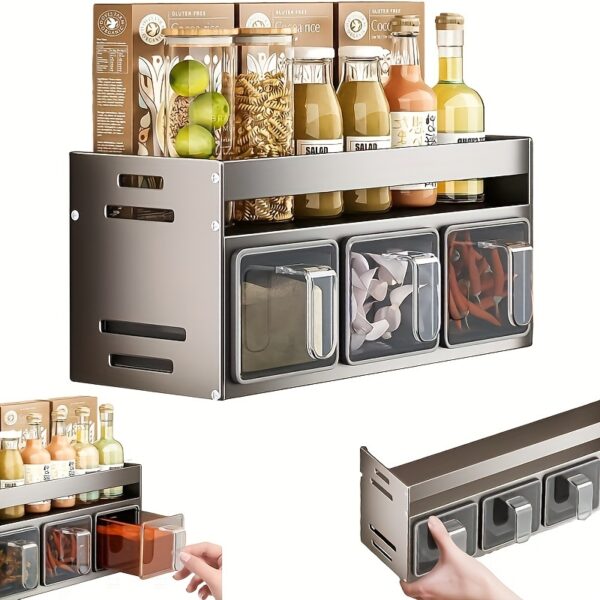 Multifunctional Spice Organizer Set with Polished Aluminum Jars - Image 11