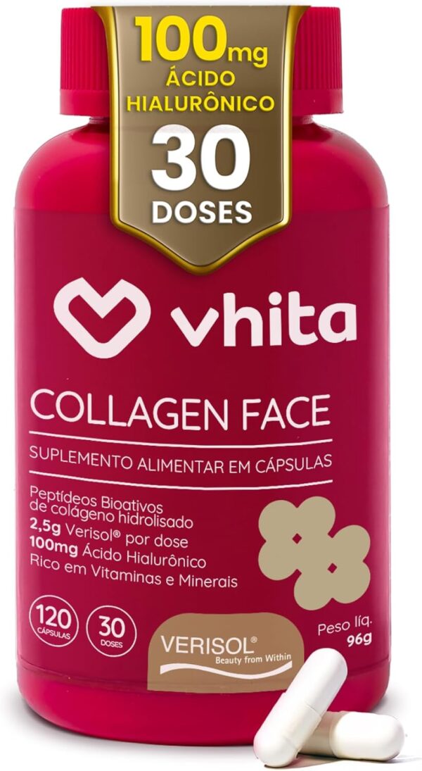 Colágeno Hidrolisado Verisol Com Ácido Hialuronico 120 Cápsulas - Vhita