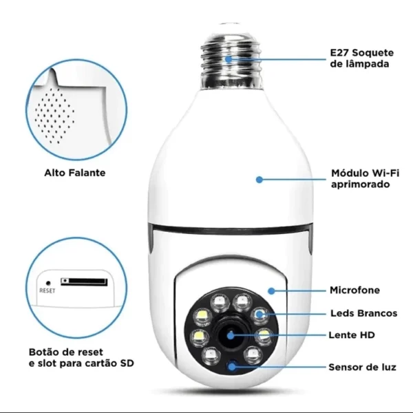 Câmera de Segurança Wifi Ip Sem Fio 360 Aplicativo Full HD - Image 8